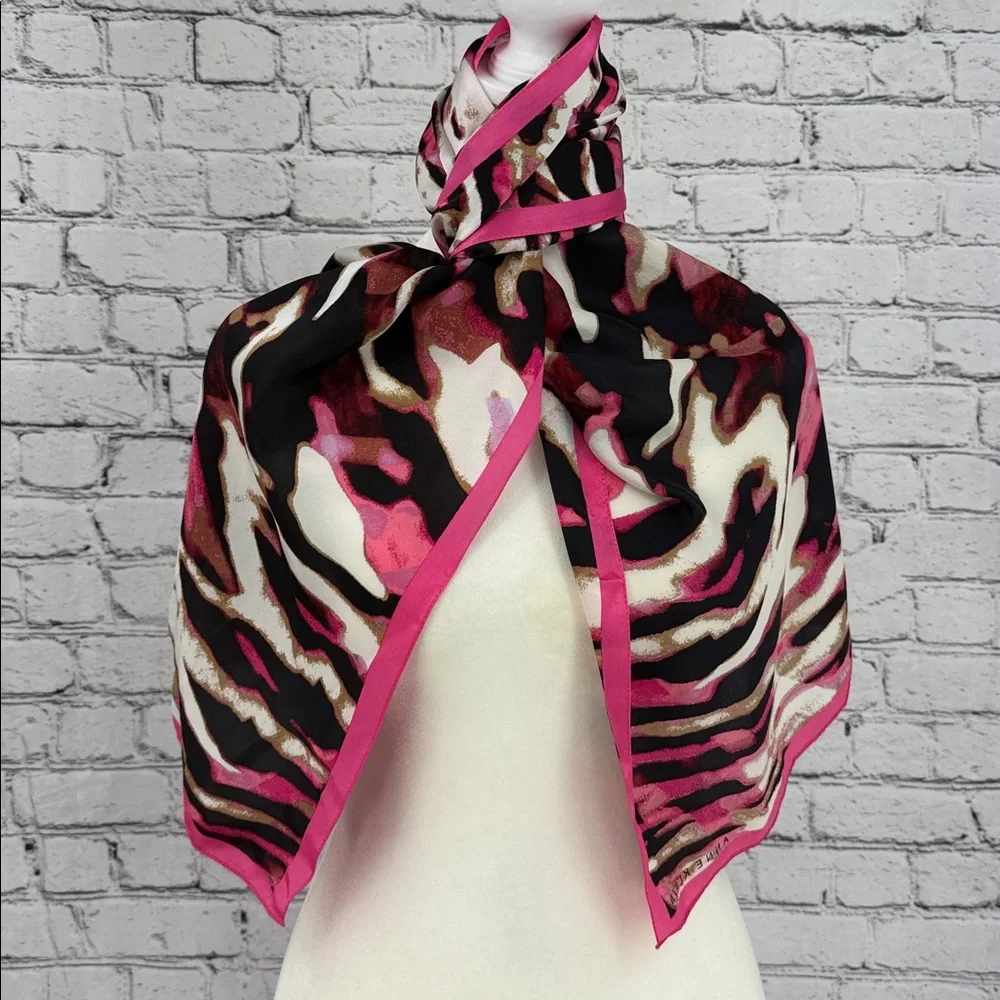 Anne Klein 100% Silk Rectangular Statement Scarf – Hot Pink & Black – Excellent